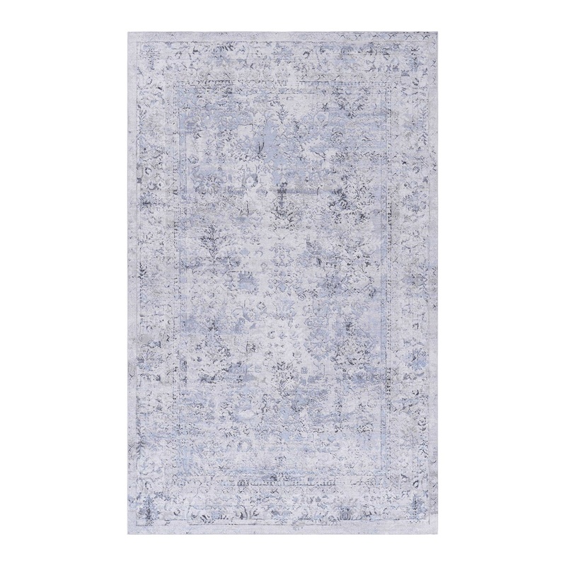 Maval – 4′ X 6′ Area Rug Washable – Blue / Cream