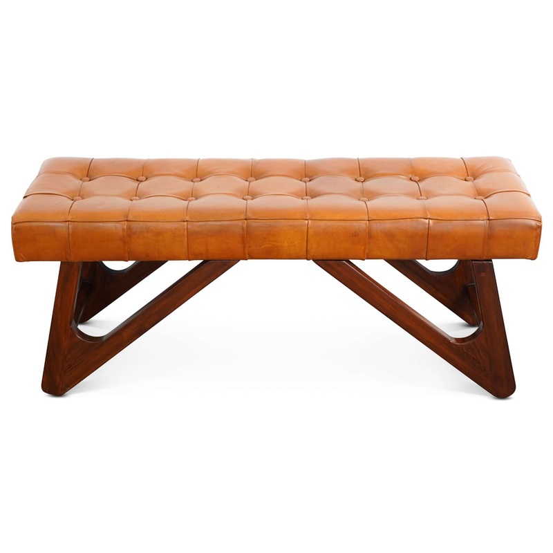 Mia – Bench With Buttons – Brown / Rustic