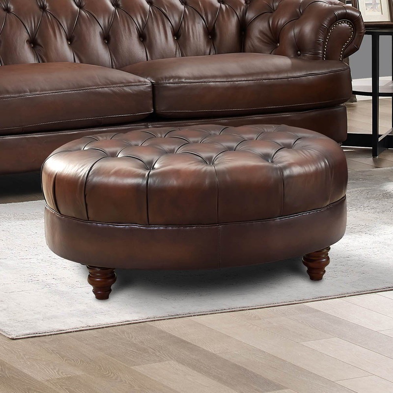 Newport – Leather Ottoman – Caramel