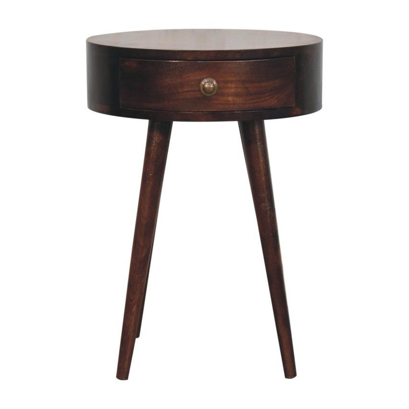 Nordic Circular Shaped Bedside Table – Walnut