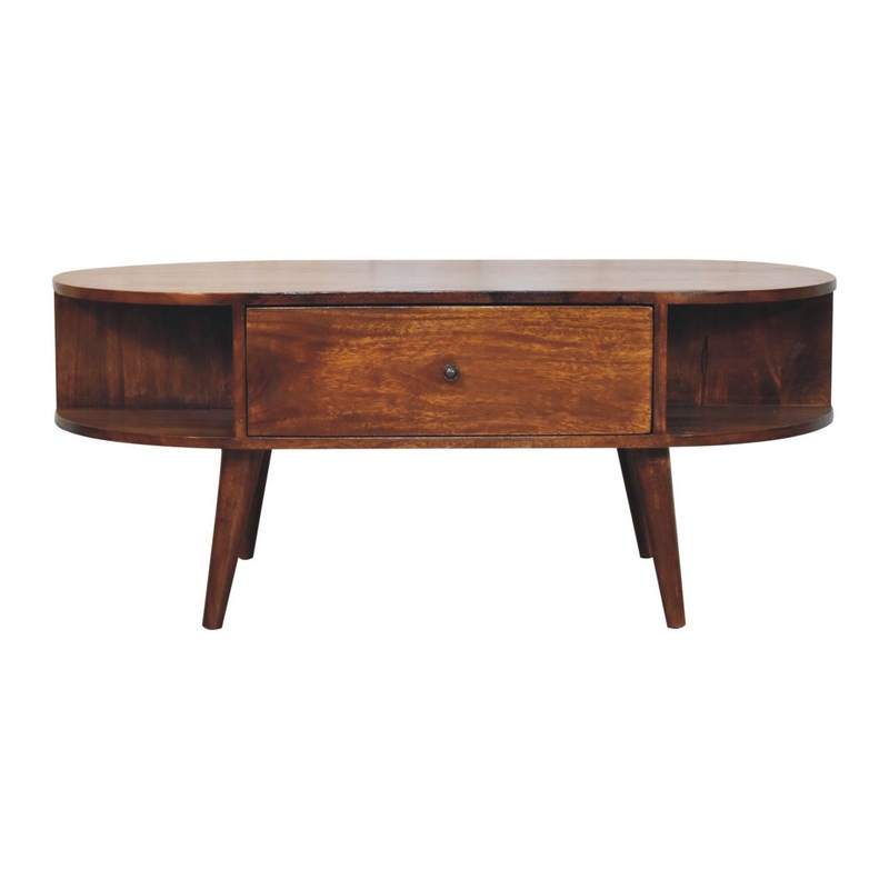 Oval Coffee Table With 1 Drawer – Chestnut