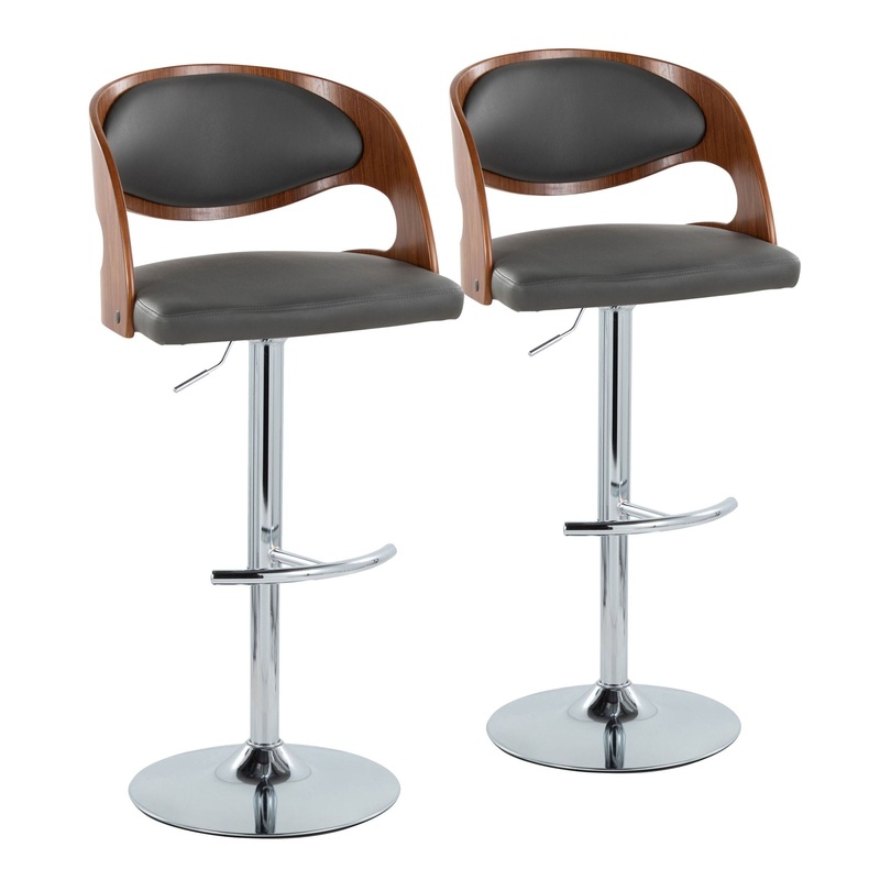 Pino – Mid Century Modern Adjustable Barstool & Swivel With Rounded T Footrest (Set of 2)
