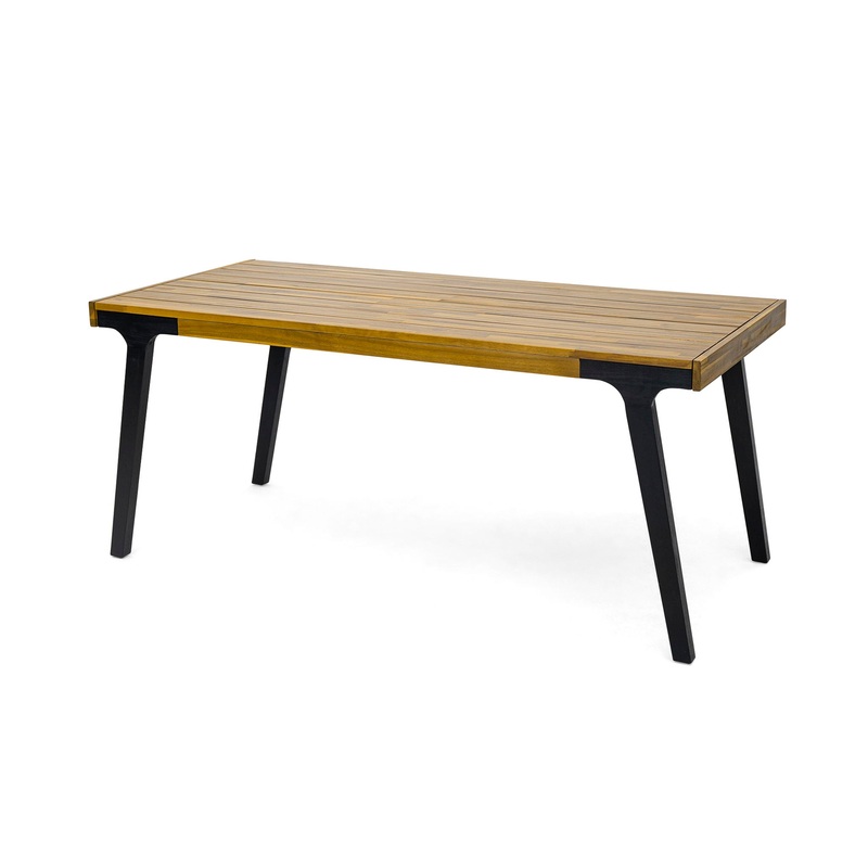 Acacia Wood Patio Dining Table, 69L Rectangle Outdoor Table – Teak / Black