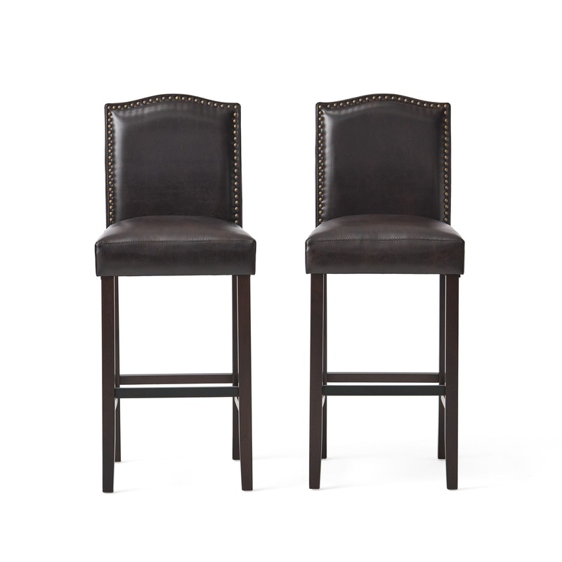 Bar Stools (Set of 2), Upholstered Barstools Armless, Rubber Wood Leg – Brown