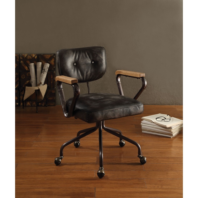 Hallie – Top Grain Leather Office Chair – Vintage Black