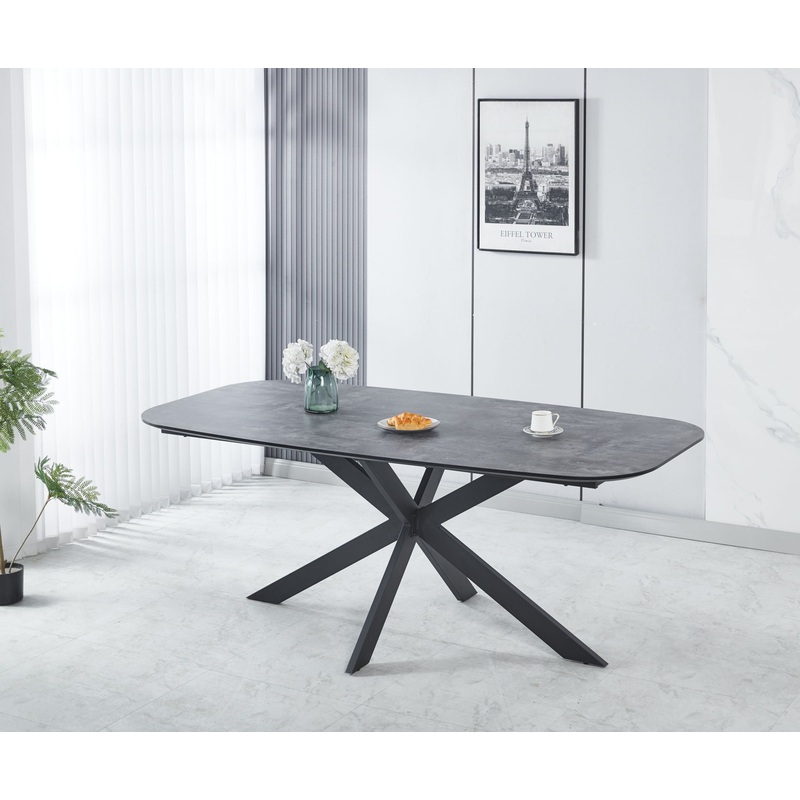 Modern Dining Table, MDF With Paper Finish, Metal Leg Powder Coating – Gray / Black