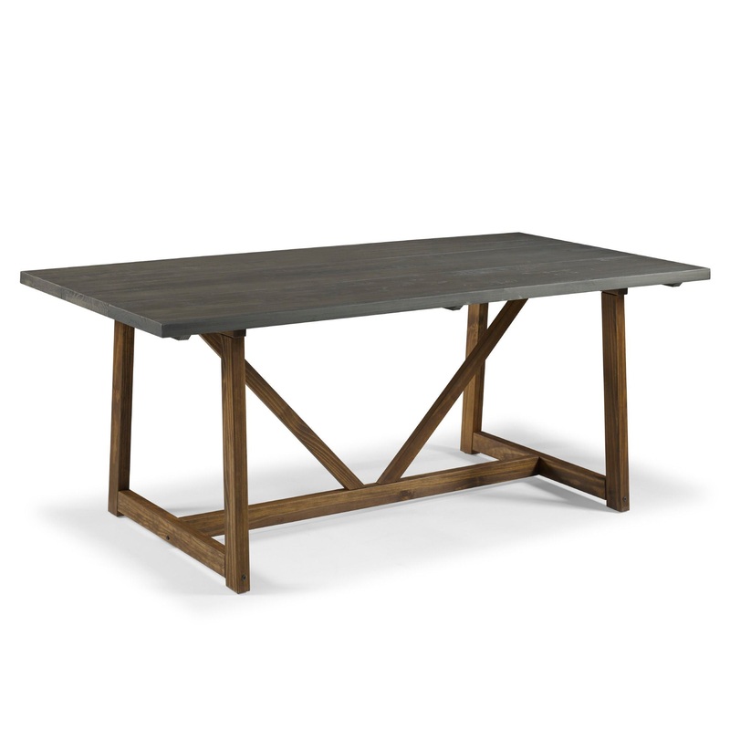 Modern Farmhouse Solid Wood V Frame Trestle Dining Table – Gray / Brown