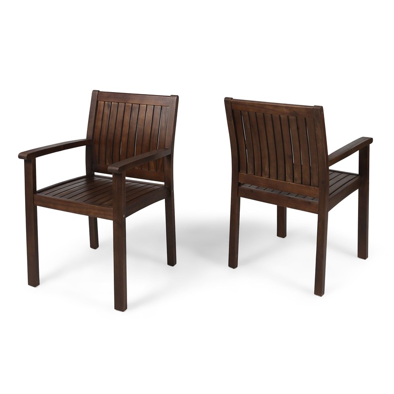 Wilson – Rustic Dining Chair Acacia Wood With Slat Panel Design (Set of 2) – Dark Brown