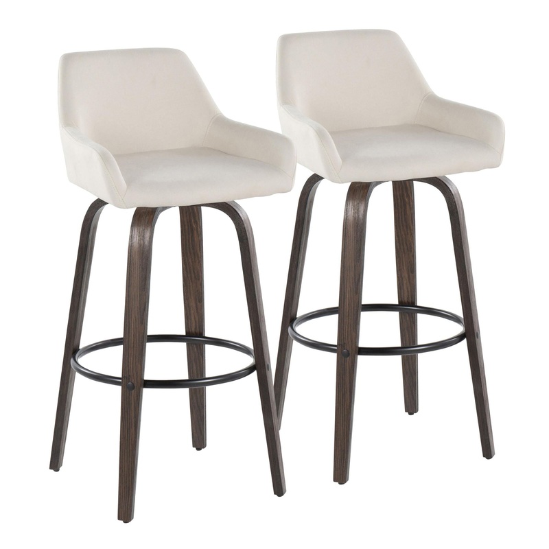 Daniella – Contemporary Fixed Height, Barstool With Swivel With Round Footrest (Set of 2)