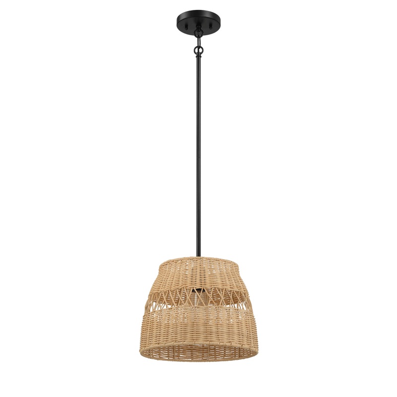 Essence – Single Lights Pendant With Shade – Black / Rattan