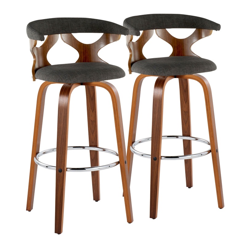 Gardenia – Mid Century Modern Fixed Height Barstool With Swivel With Round Footrest (Set of 2)