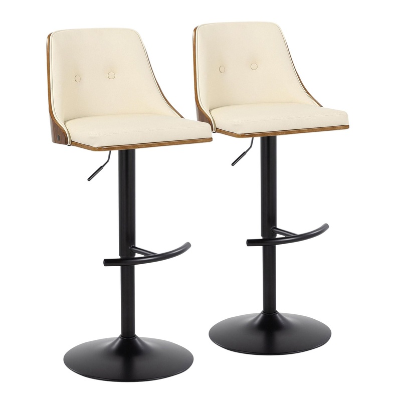 Gianna – Mid Century Modern Adjustable Barstool, Swivel With Rounded T Footrest (Set of 2)