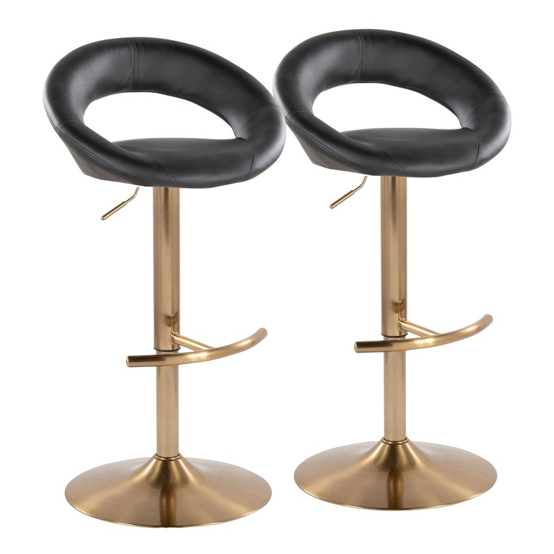 Posh – Contemporary / Glam Adjustable Barstool With Swivel With Rounded T Footrest (Set of 2)