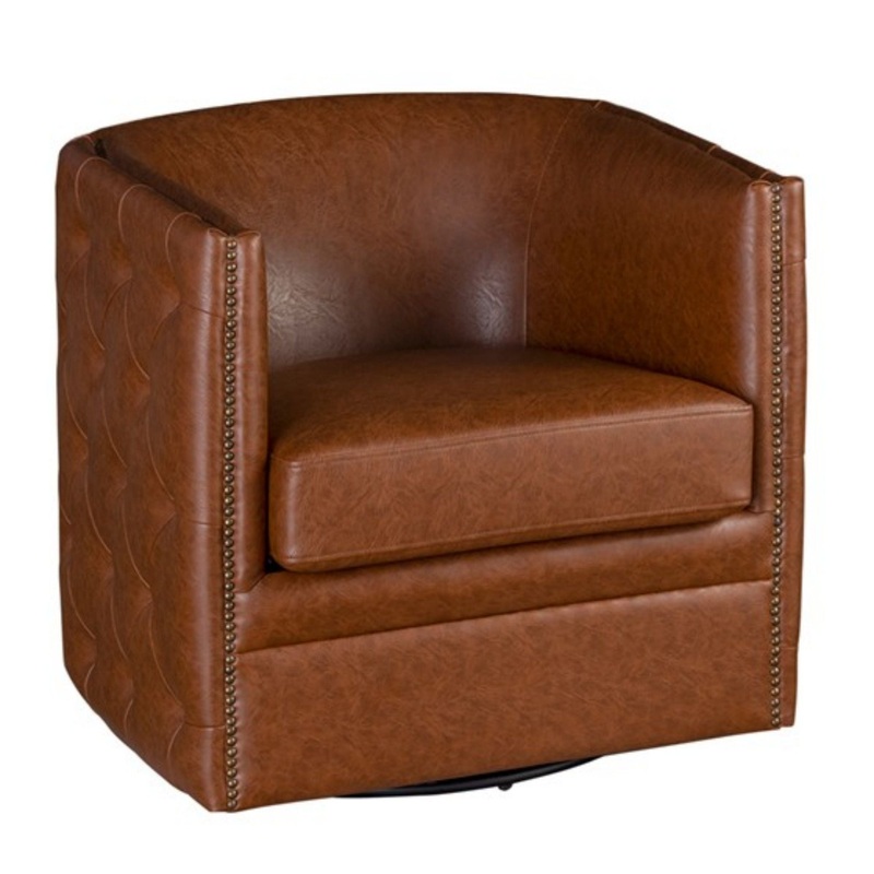Tufted Barrel Swivel Chair With 360 Degree Swivel Functionality – Brown