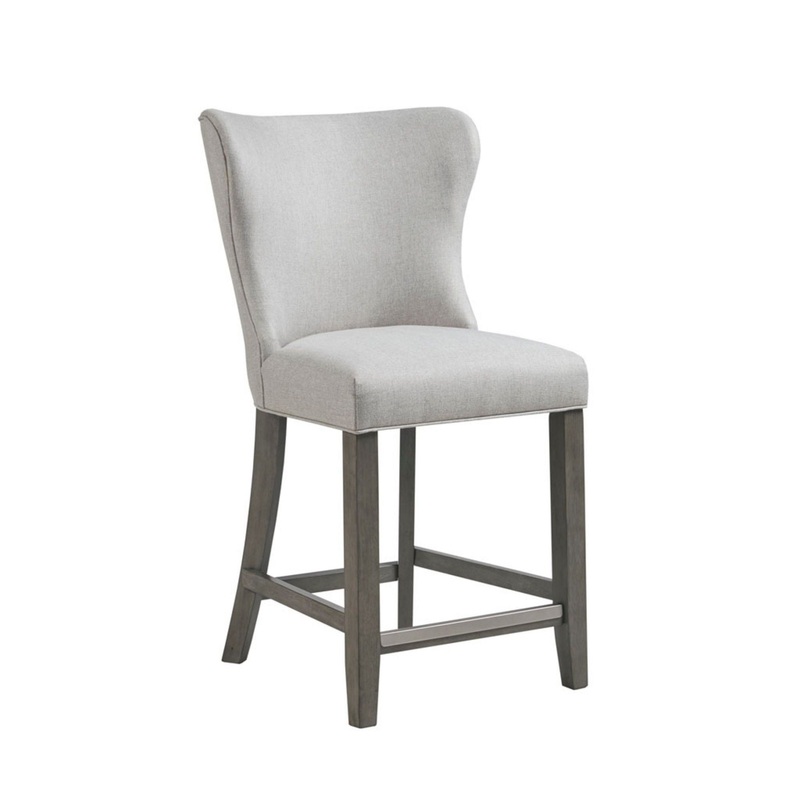 Upholstered Counter Stool Fabric Solid Wood Frame – Cream
