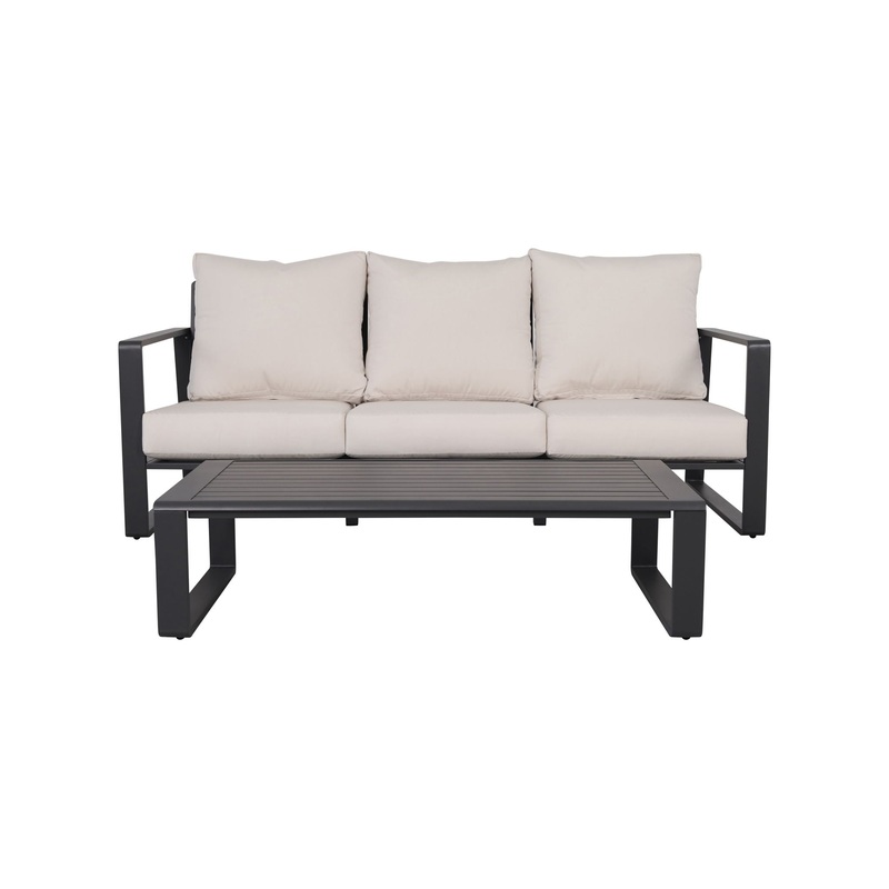3 Person Sofa With Rectangular Coffee Table, Cushions Tino Tino – Beige