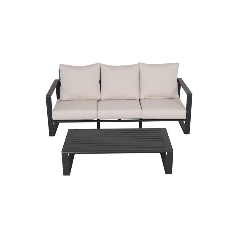3 Seat Sofa With Rectangular Coffee Table, Cushions Tino Tino – Beige