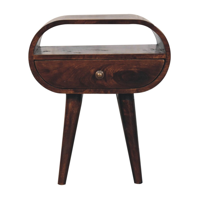 Circular Bedside Table With Open Slot – Walnut