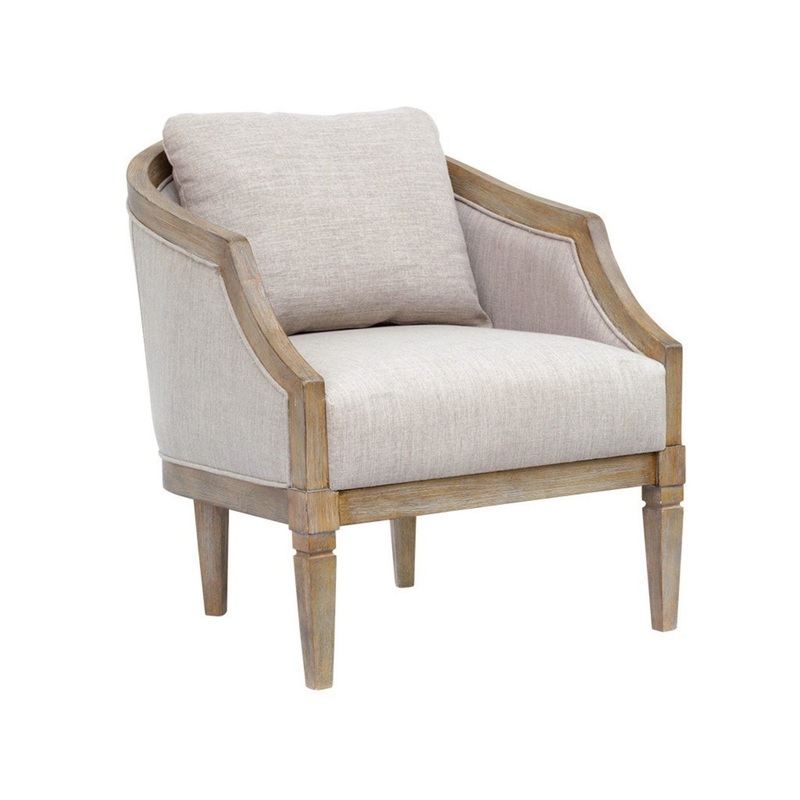 Classic Chair With Solid Wood Frame And Jacquard Upholstery – Beige