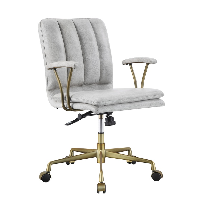 Damir – Vintage Top Grain Leather Office Chair – Antique White / Vintage
