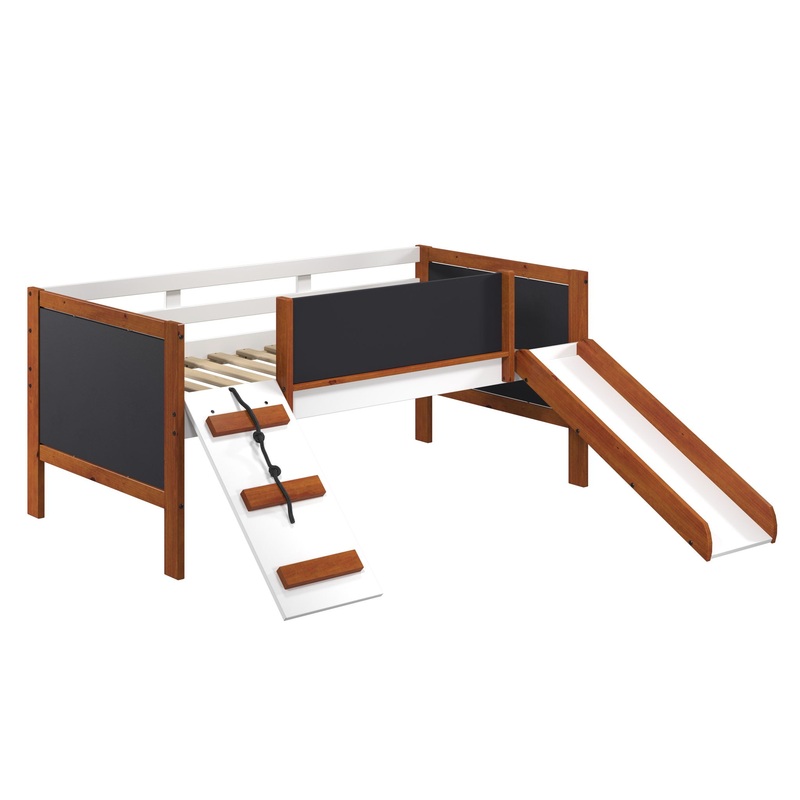 Aurea – Twin Loft Bed With Slide Slats Ststem Included – Cherry Oak / White