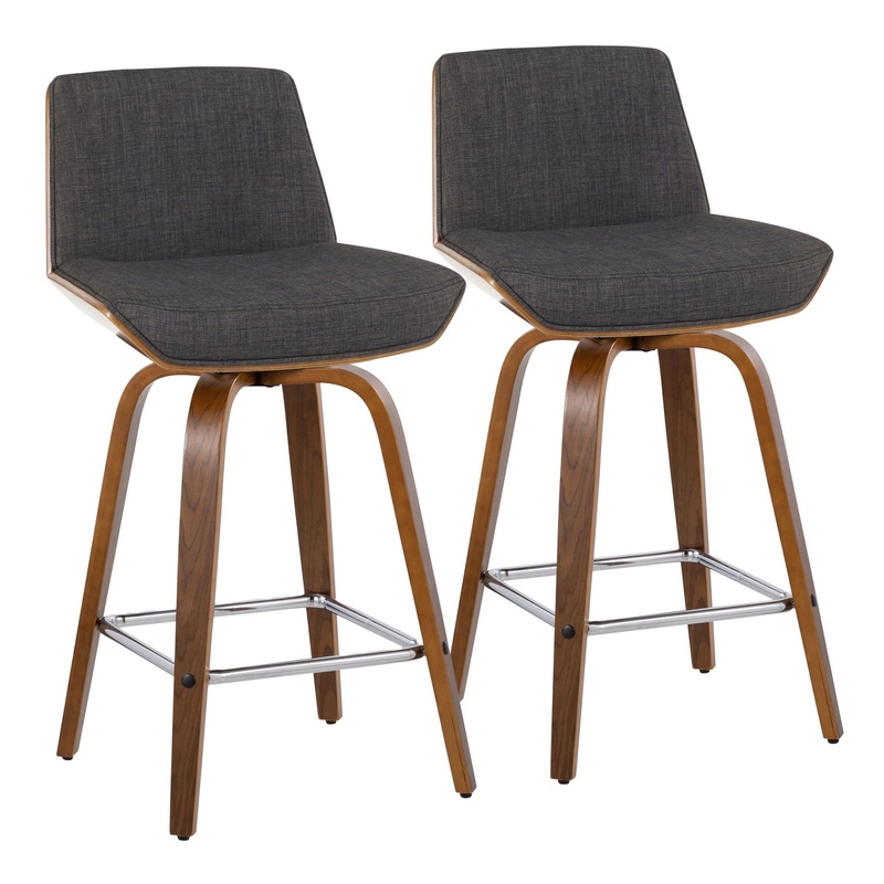 Corazza – Mid Century Modern Fixed Height Counter Stool With Swivel And Square Footrest (Set of 2)