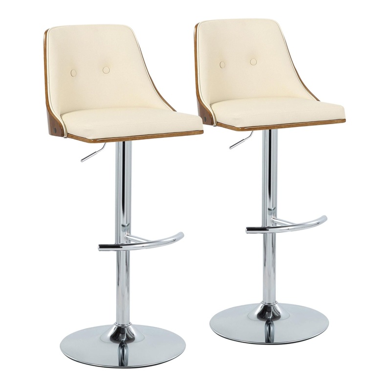 Gianna – Mid Century Modern Adjustable Barstool With Swivel With Rounded T Footrest (Set of 2)