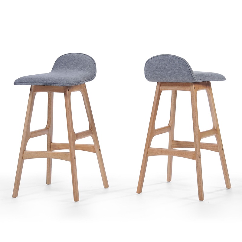 Mid Century Modern Upholstered Low Back Barstools (Set of 2) – Gray / Natural Oak