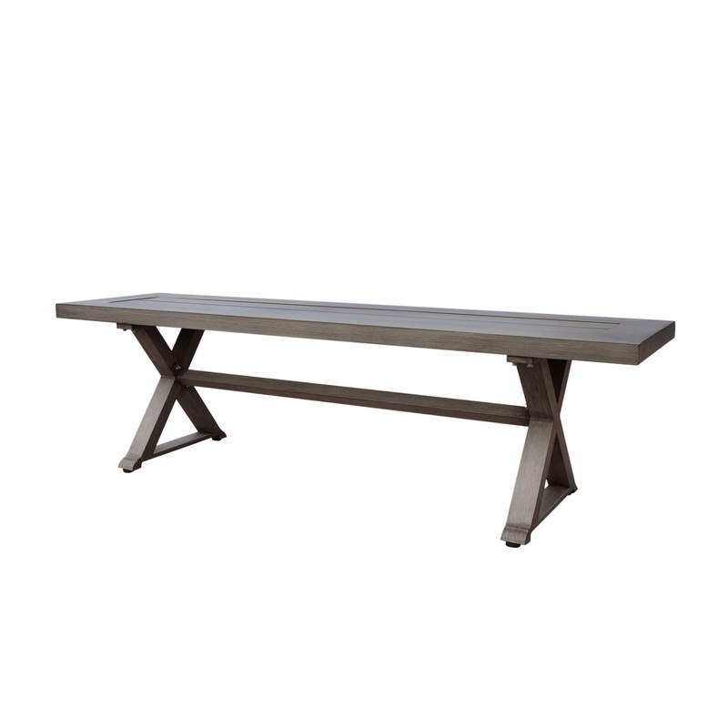 Modern Aluminum Outdoor Dining Bench With X Base – Dark Gray