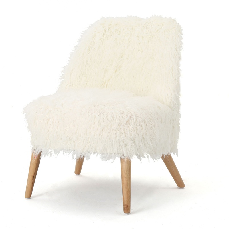 Modern Glam Club Chair With Shaggy Textures – White