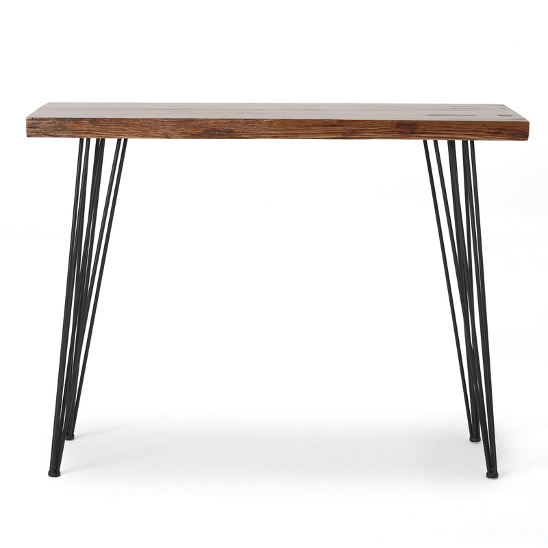 Modern Industrial Breakfast Bar Table, Metal Hairpin Legs & Wood Veneer Top – Natural
