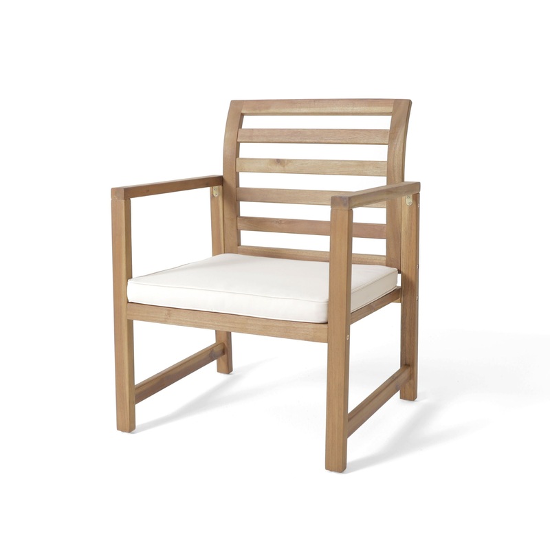 Outdoor Acacia Wood Club Chairs, 2 Pieces Set – Natural Stained / White