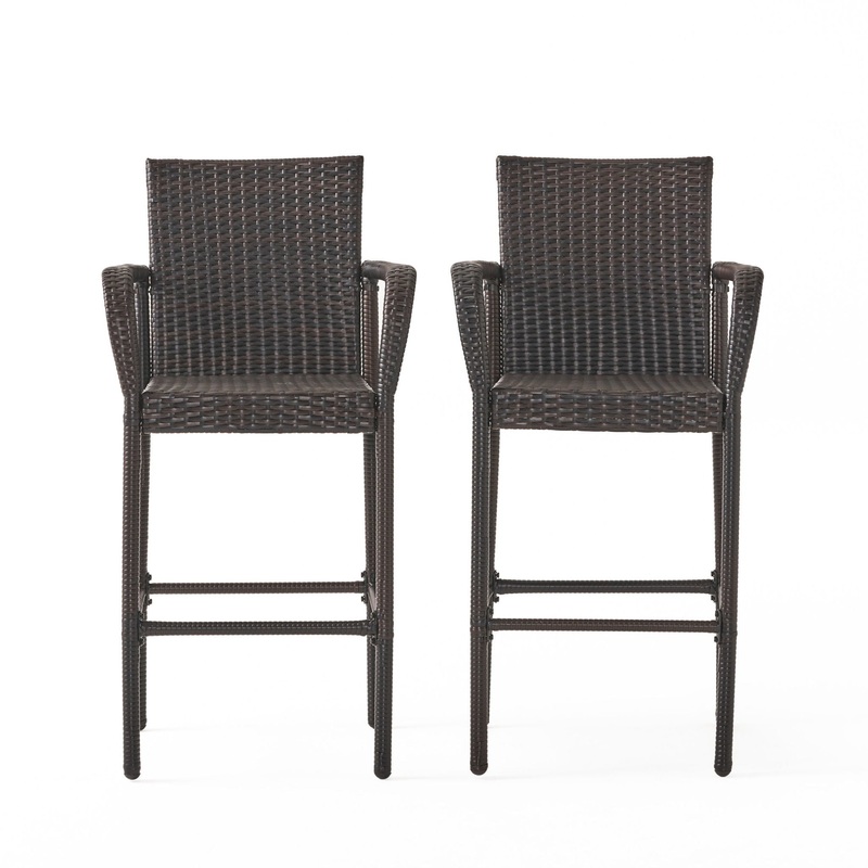 Outdoor Rattan Wicker Bar Chair With Metal Frame – Brown