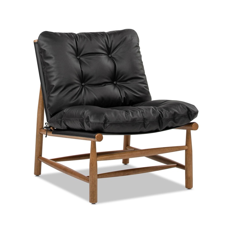 Oxford Leather Mid-Century Modern Accent Chair – Noir Black