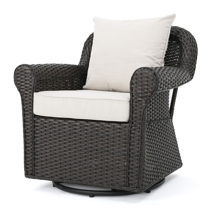 Amaya – Outdoor Swivel Rocker Chair With Water Resistant Cushions – Brown / Beige