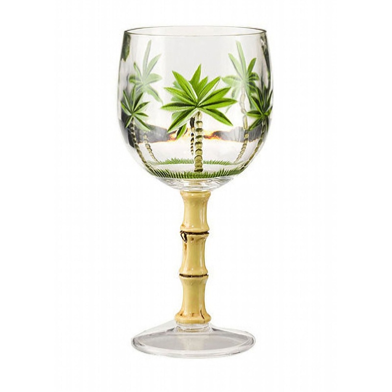Leadingware Palm Tree Plastic Wine Glasses (Set of 4), Bpa Free Acrylic, Unbreakable, 16Oz – Clear