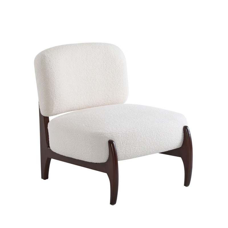 Modern Boucle Lounge Chair With Solid Wood Fram