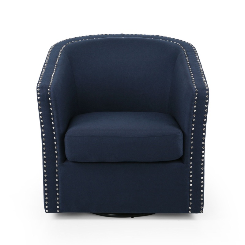 Modern Upholstered Swivel Club Chair With Nailhead Trim