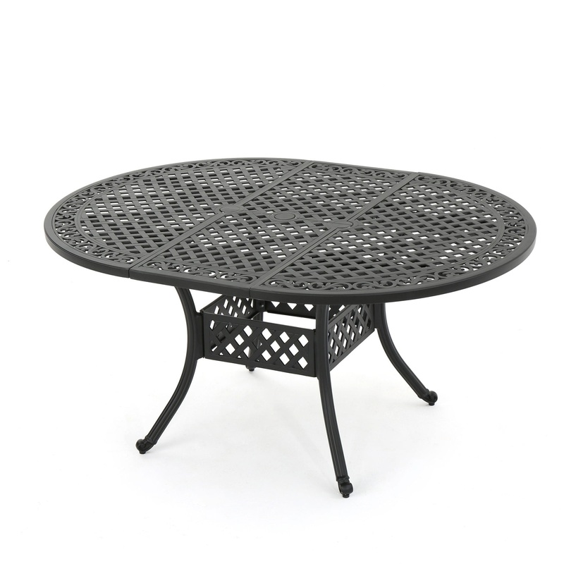 Outdoor Expandable Aluminum Dining Table With Latticework Details And Curvy Legs