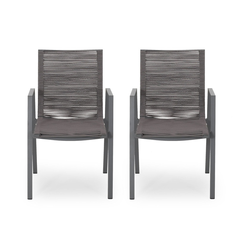 Outdoor Modern Aluminum Dining Chair Set With Rope Sea (Set of 2)