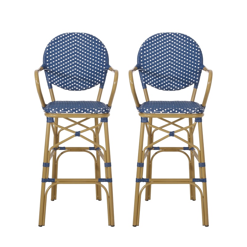 Outdoor Wicker And Aluminum French Barstools (Set of 2)
