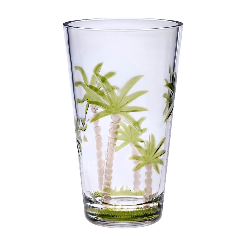 Palm Tree Design Acrylic Hi Ball Glasses Plastic, Bpa Free (Set of 4), 20Oz – Clear