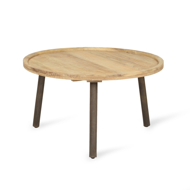 Round Coffee Table With Tray Edge Design – Natural / Black