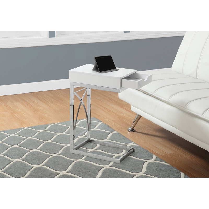 Accent Table, C – Shaped Glossy Contemporary & Modern – White