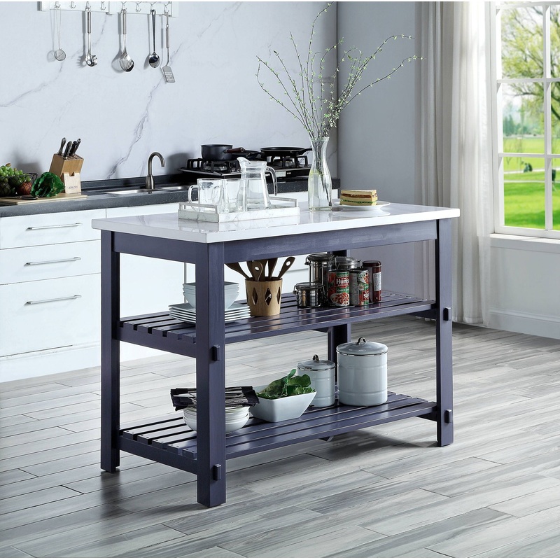 Enapay – Marble Top Top Kitchen Island – Gray