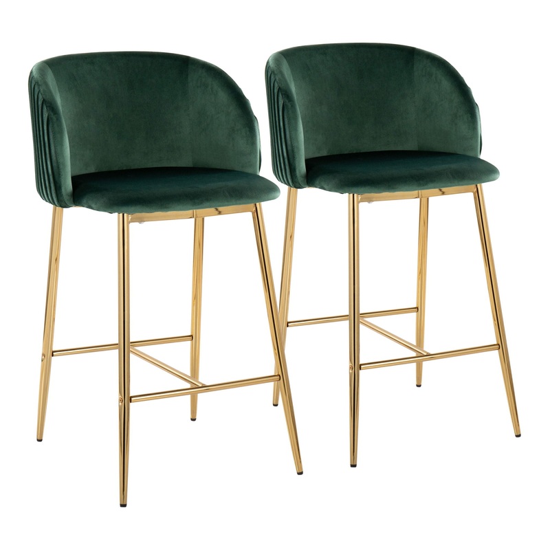 Fran – Pleated Contemporary / Glam Fixed Height Counter Stool (Set of 2)