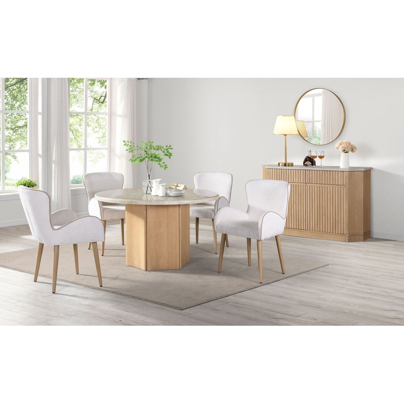 Qwin – Marble Top Round Dining Table – Natural