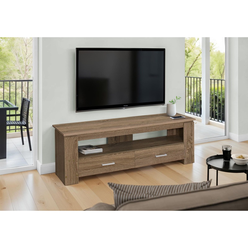 TV Stand, Console, Media Entertainment Center, Storage Drawers – Taupe