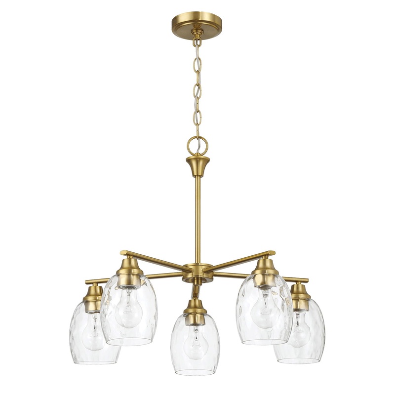 Elegance 5 Lights Linear Arms With Chain Chandelier – Clear / Gold