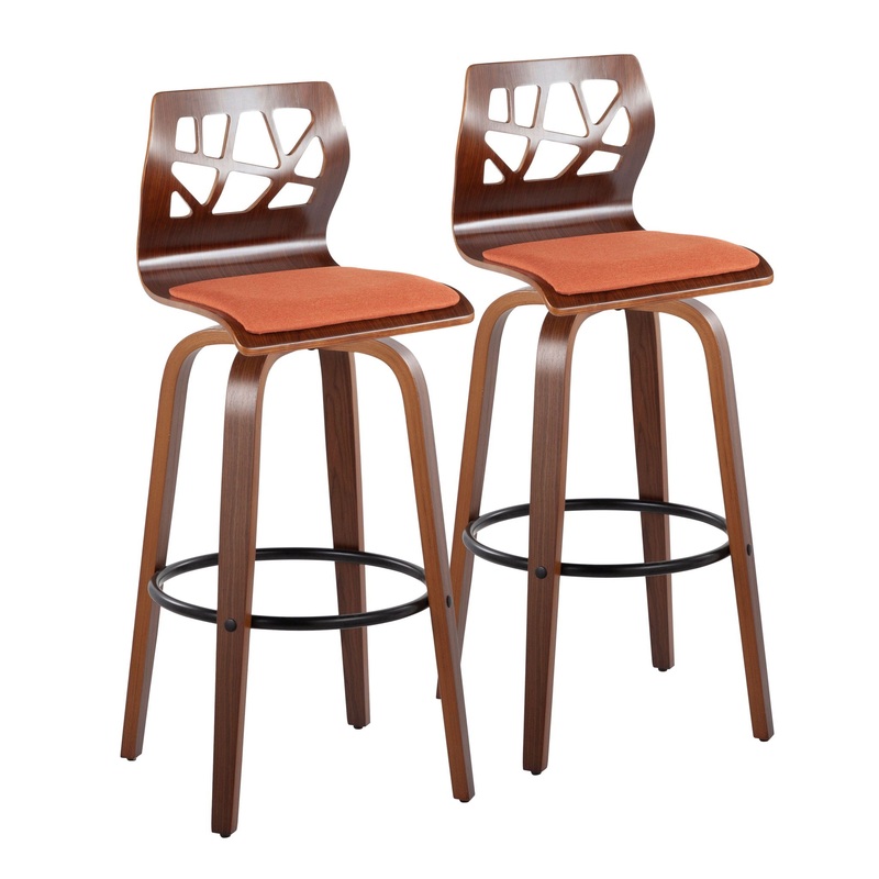 Folia – Mid Century Modern Fixed Height Barstool With Swivel With Round Footrest (Set of 2)